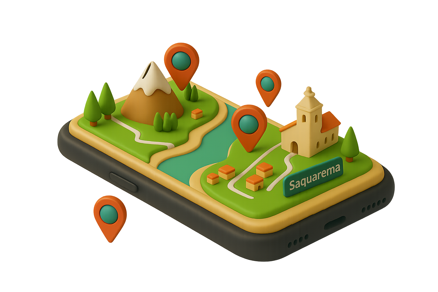 Mockup do mapa interativo do aplicativo SaquaremaGo em um celular